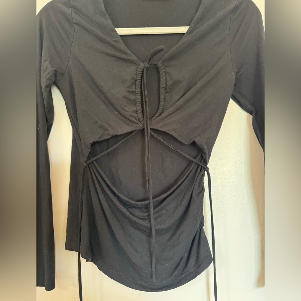 Jonathan Simkhai Black Long Sleeve Blouse with Cutouts and Ties Size Small